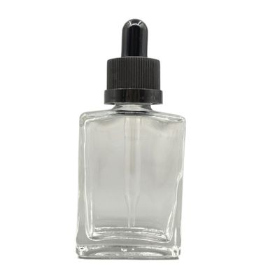 Hình vuông 30ml Chai mỹ phẩm thủy tinh nhỏ giọt Nắp chống trẻ em cho dầu chăm sóc tóc
