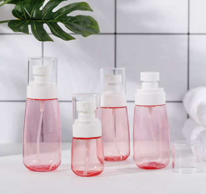 Chai bơm 100ml Petg Màu hồng trong suốt Đóng gói đơn Máy phun mịn Màu trắng Mặt mềm mại